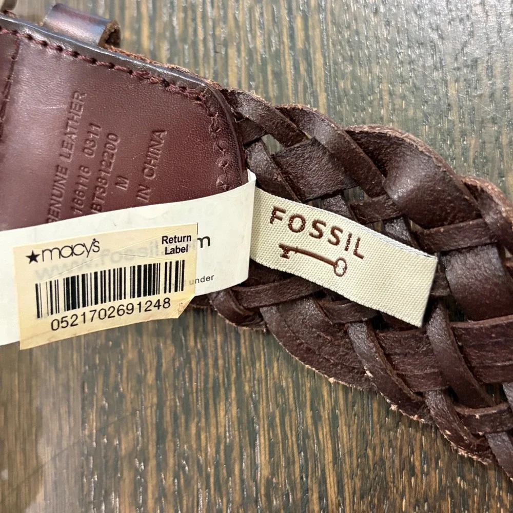 Fossil Huarache Weave Belt Women Medium Brown NEW Leather Boho Western